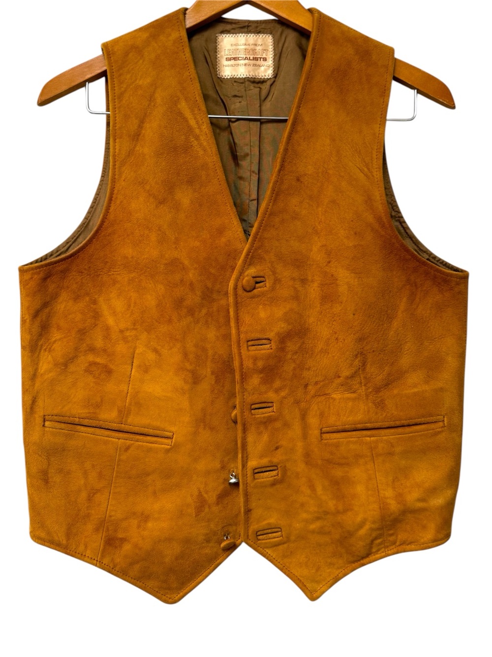 Vintage Leathercraft New Zealand Suede Leather Button-Front Vest in Rich Caramel